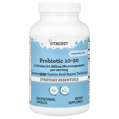 Пробиотик Vitacost 10-20 With NutraFlora® FOS, 200 Vegetarian Capsules