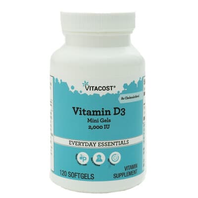 Витамин D3 Vitacost Everyday Essentials Mini Gels, 50 mcg (2,000 IU), 120 Softgels