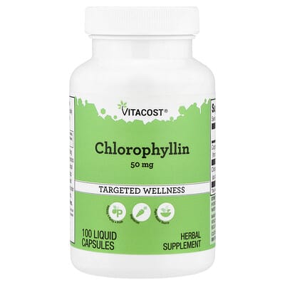 Хлорофиллин Vitacost, 50 mg, 100 Liquid Capsules