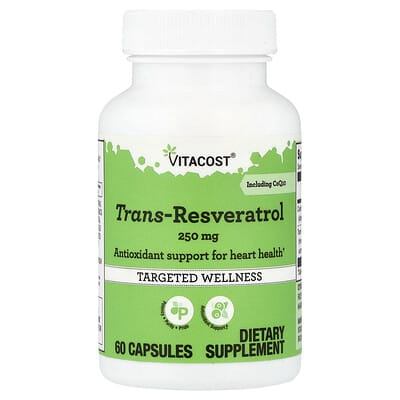Vitacost Trans-Resveratrol с CoQ10, 60 капсул