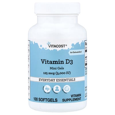 Витамин D3 Mini Gels, 125 mcg (5,000 IU), 100 Softgels