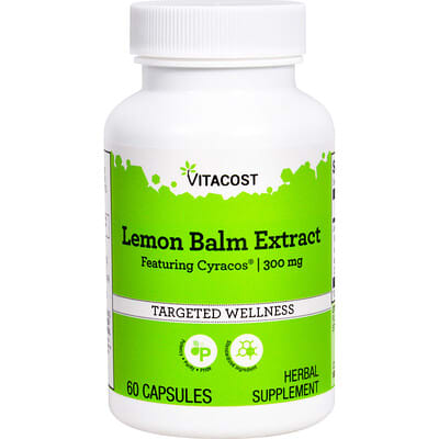 Экстракт мелиссы Vitacost с Cyracos®, 300 mg, 60 Capsules