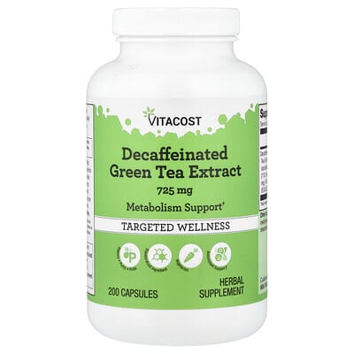 Экстракт зеленого чая Vitacost Decaffeinated 725 mg 200 капсул