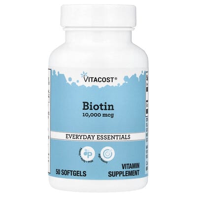 Биотин Vitacost 10,000 mcg, 50 мягких капсул