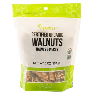 Certified Organic Walnuts Halves & Pieces Non-GMO Kosher, 6 oz