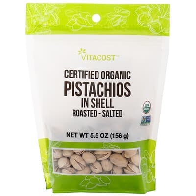 Органические фисташки в скорлупе, обжаренные и соленые, Non-GMO, Kosher, 5.5 oz