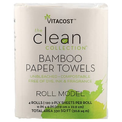 Vitacost The Clean Collection™ бумажные полотенца из бамбука, 4 рулона