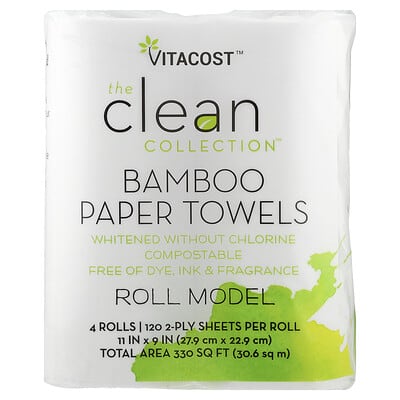 The Clean Collection™, Bamboo Paper Towels, Whitened, 4 Rolls