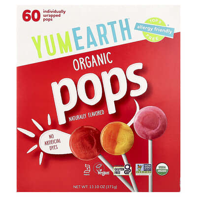 Organic Pops, Variety, 60 Individually Wrapped Pops, 13.1 oz (371 g)