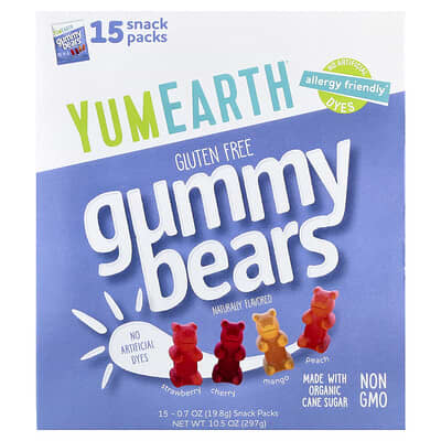 Gummy Bears, Assorted Fruit, 15 Snack Packs, 0.7 oz (19.8 g) Each