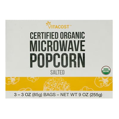 Certified Organic Microwave Popcorn, Salted, 3 Bags, 3 oz (85 g) Each