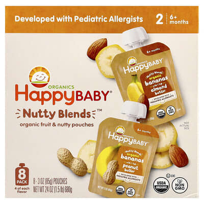 Happy Family Organics Happy Baby®, Nutty Blends™, 6+ месяцев, ассорти, 8 шт., по 3 oz (85 g)