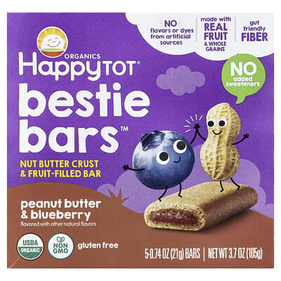 HappyTot® батончики Bestie Bars™, арахисовое масло и черника, 5 штук, 0.74 oz (21 g) каждый