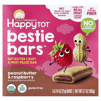 Happy Tot®, Bestie Bars™, Peanut Butter & Raspberry, 5 Bars, 0.74 oz (21 g) Each