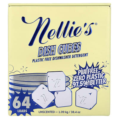 Nellie's таблетки для посудомоечной машины, без отдушки, 64 циклов, 38.4 oz (1.09 kg)
