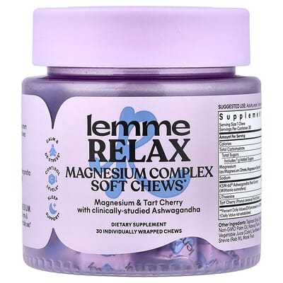 Relax, Магниевый комплекс жевательных таблеток, Чернично-лимонный лимонад, 30 шт. в индивидуальной упаковке