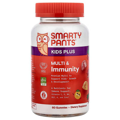 Детские витамины SmartyPants Plus, Multi & Immunity Gummies, Strawberry Watermelon and Tangerine, 60 Gummies