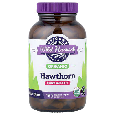 Organic Hawthorn, 180 веганских капсул (200 mg per Capsule)