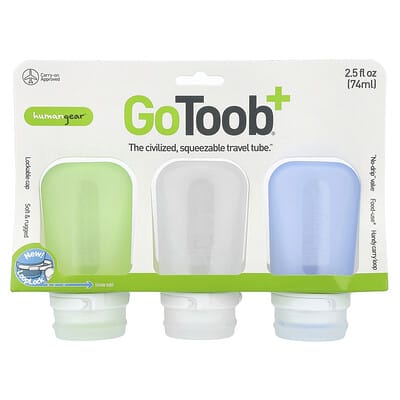 Дорожный флакон GoToob+®, средний, Green, Clear & Blue, 3 шт., по 2.5 fl oz (74 ml)
