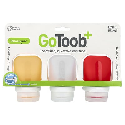 Дорожный тюбик GoToob+, малый, 1.7 fl oz (53 ml), 3 шт., красный, прозрачный и оранжевый