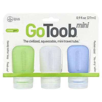 Набор мини-флаконов GoToob® 3 шт., 0.9 fl oz (27 ml) каждый, синий, прозрачный и зеленый