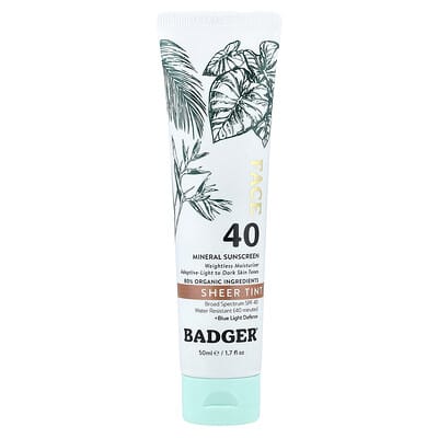 Солнцезащитный крем для лица Badger Mineral Sunscreen SPF 40, 1.7 fl oz (50 ml)