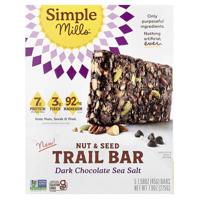 Nut & Seed Trail Bar, Dark Chocolate Sea Salt, 5 Bars, 1.58 oz (45 g) Each