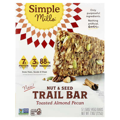 Simple Mills Батончик Nut & Seed Trail, Toasted Almond Pecan, 5 шт, 1.58 oz (45 g) Each