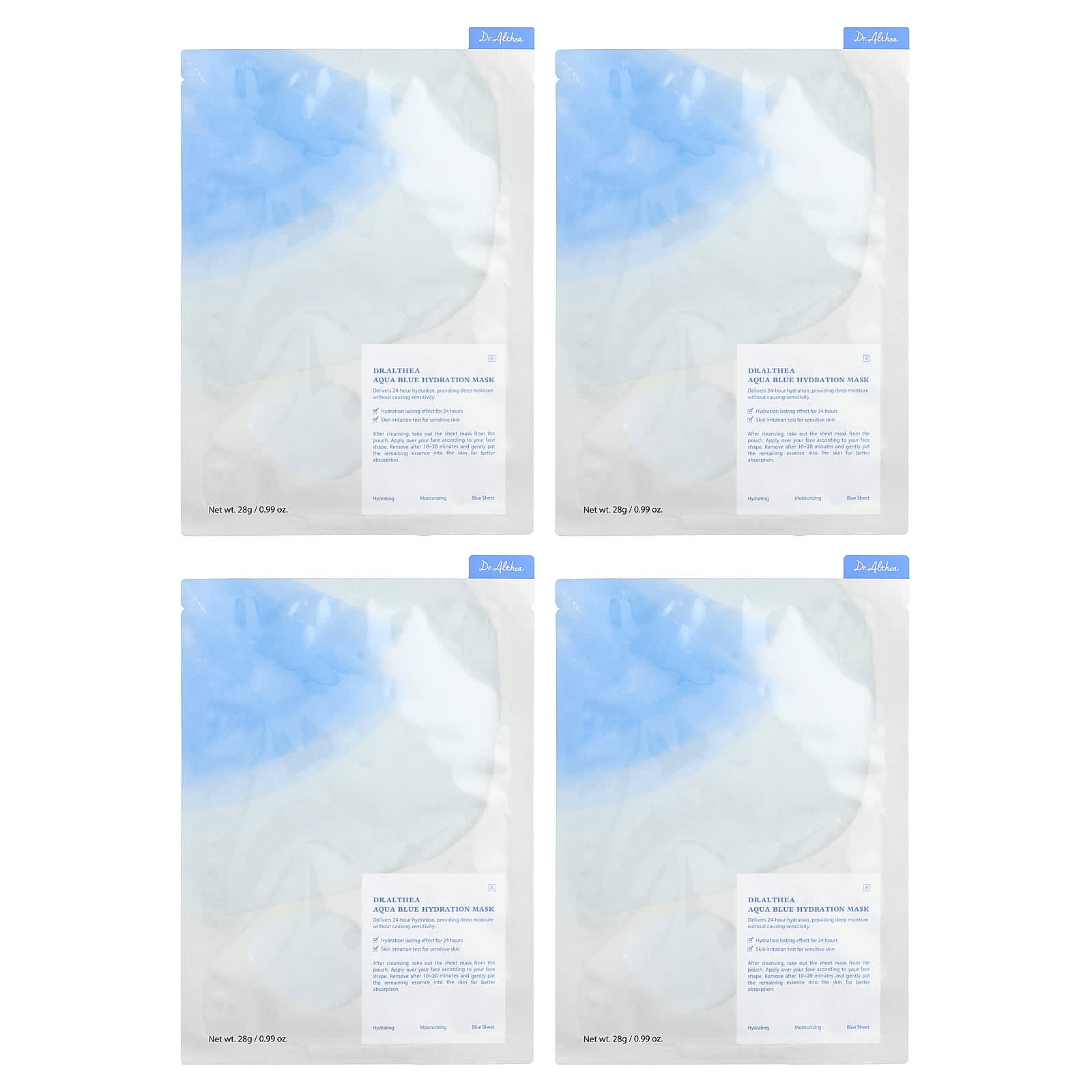 Aqua Blue Hydration Beauty Mask, 4 Sheets, 0.99 oz (28 g) Each