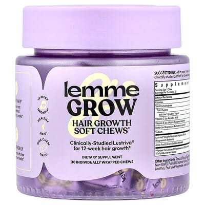 Lemme Grow мягкие жевательные конфеты для роста волос, Mixed Fruit, 30 штук