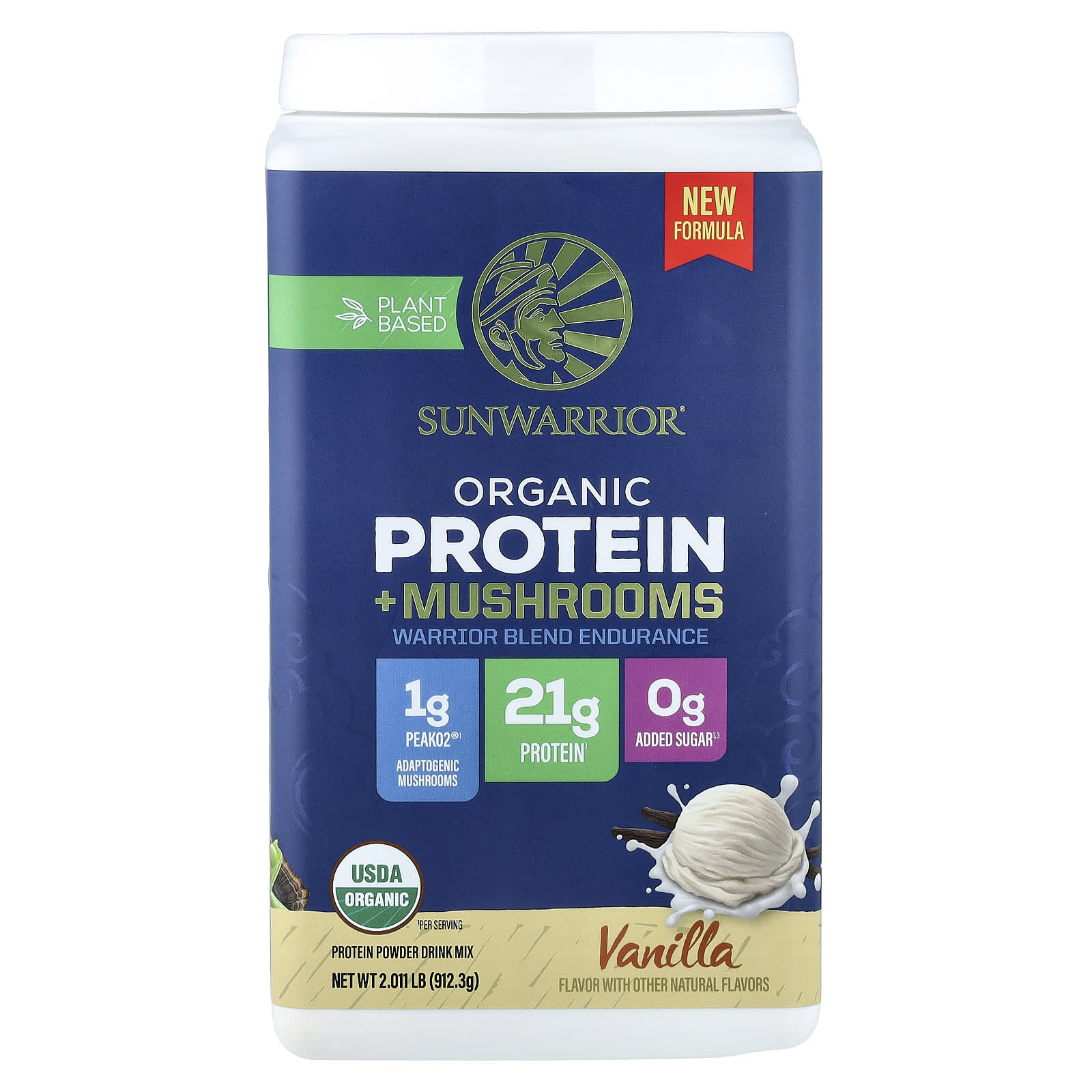 Протеин Sunwarrior Plant Based Organic Protein + Mushrooms, Vanilla, 2.011 lb (912.3 g)