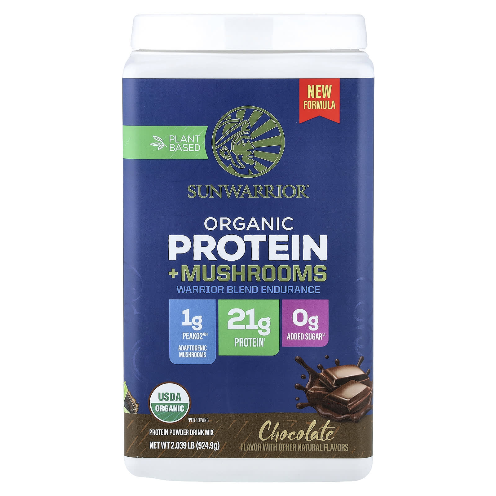 Plant Based Organic Protein + Mushrooms, Chocolate, 2.039 lb (924.9 g)