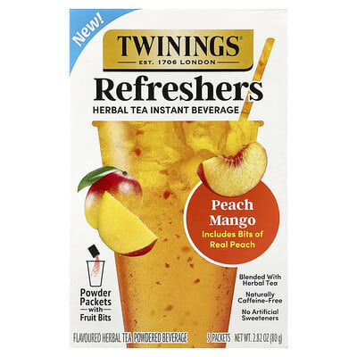 Twinings Травяной чай Refreshers, персик-манго, без кофеина, 5 пакетиков, 0.56 oz (16 g)