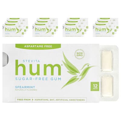 Hum®, жевательная резинка без сахара, перечная мята, 12 упаковок по 12 штук