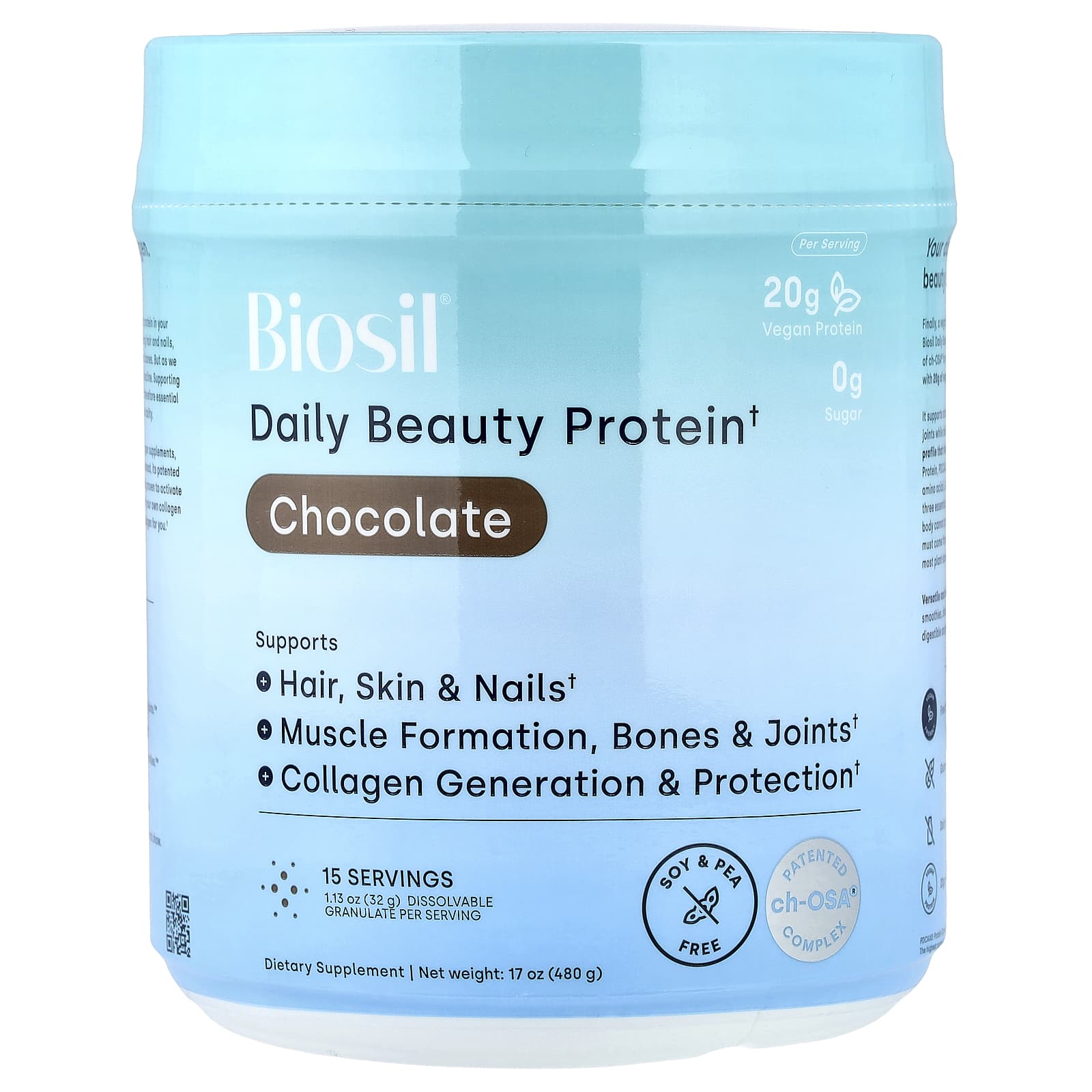 Daily Beauty Protein, Chocolate, 17 oz (480 g)
