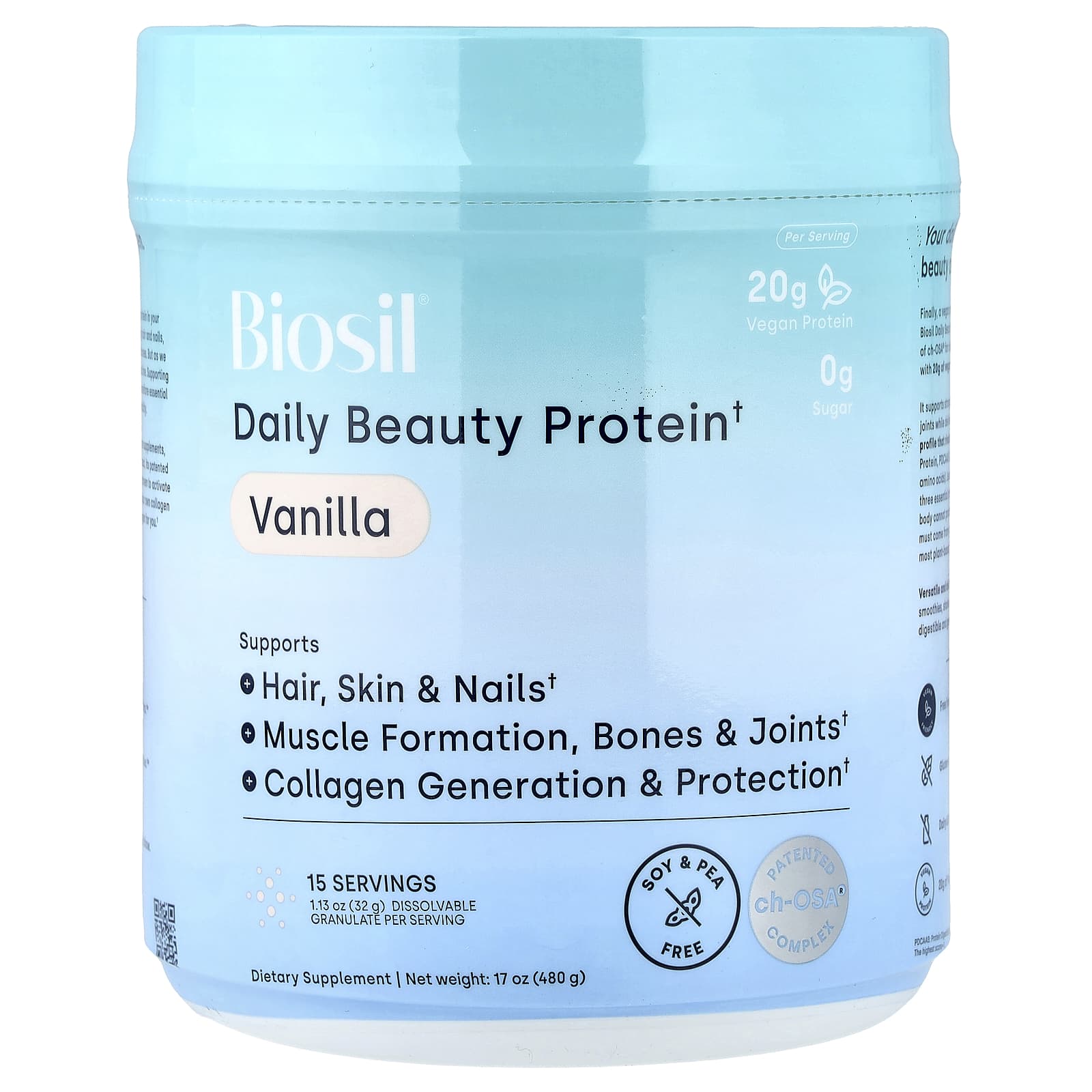 Daily Beauty Protein, Vanilla, 17 oz (480 g)