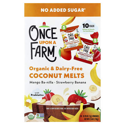 Organic Coconut Melts, Mango Ba-nilla и Strawberry Banana, 10 упаковок, 0.25 oz (7 g) каждая