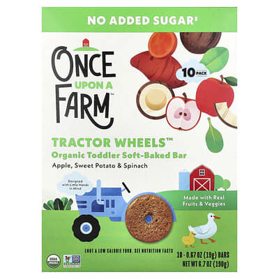 Tractor Wheels™, Organic Toddler Soft-Baked Bar, Apple, Sweet Potato & Spinach, 10 Bars, 0.67 oz (19 g) Each