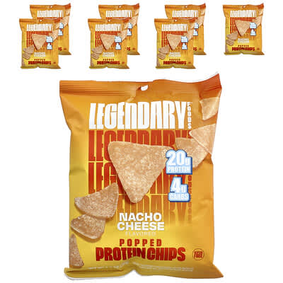 Протеиновые чипсы Popped Protein, Nacho Cheese, 7 пачек, 1.3 oz (36 g) каждая