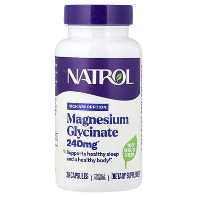 Natrol магний глицинат, высокая абсорбция, 30 капсул (120 mg на капсулу)
