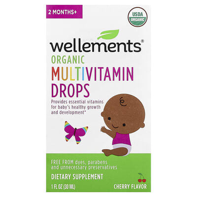 Органические мультивитаминные капли Wellements, вишня, 1 fl oz (30 ml)