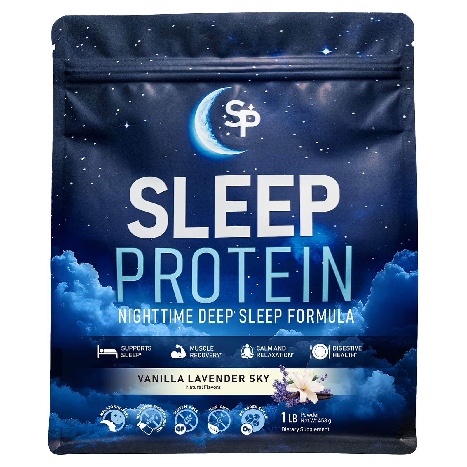 Nighttime Deep Sleep Formula Protein Powder, Melatonin-Free, Vanilla Lavender Sky, 1 lb (453 g)