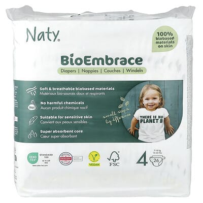 Подгузники BioEmbrace, размер 4, 15-40 lbs, 26 шт.
