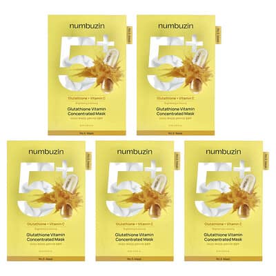 Концентрированная маска для лица Numbrazin No.5 Glutathione Vitamin, 5 Sheets, 0.91 fl oz (27 ml) Each