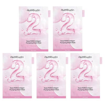 Тканевая маска для лица Numbuzin No.2 Rose PDRN Collagen Plumping Beauty, 5 шт. по 33 мл