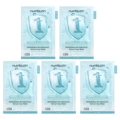 Очищающая маска Numbuzin No.1 Pantothenic B5 Hyaluronic Active Clear Beauty, 5 шт., 26 ml каждая