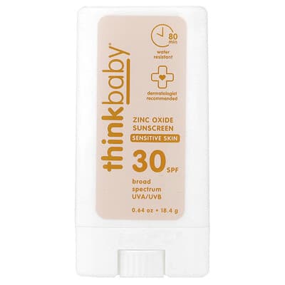 Thinkbaby®, Zinc Oxide Sunscreen Stick, SPF 30, Sensitive Skin, 0.64 oz (18.4 g)