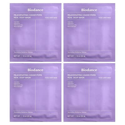 Biodance маска для лица Rejuvenating Caviar PDRN Real Deep Beauty, 4 шт, 1.19 oz (34 g) каждая
