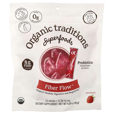 Fiber Flow™, Strawberry, 12 палочек, 0.34 oz (9.7 g) каждая