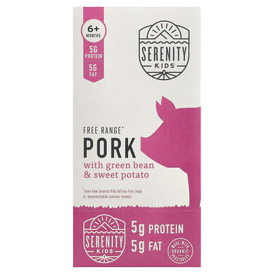 Мясное пюре Serenity Kids Pork с зеленой фасолью и бататом, 6 шт. по 3.5 oz (99 g)